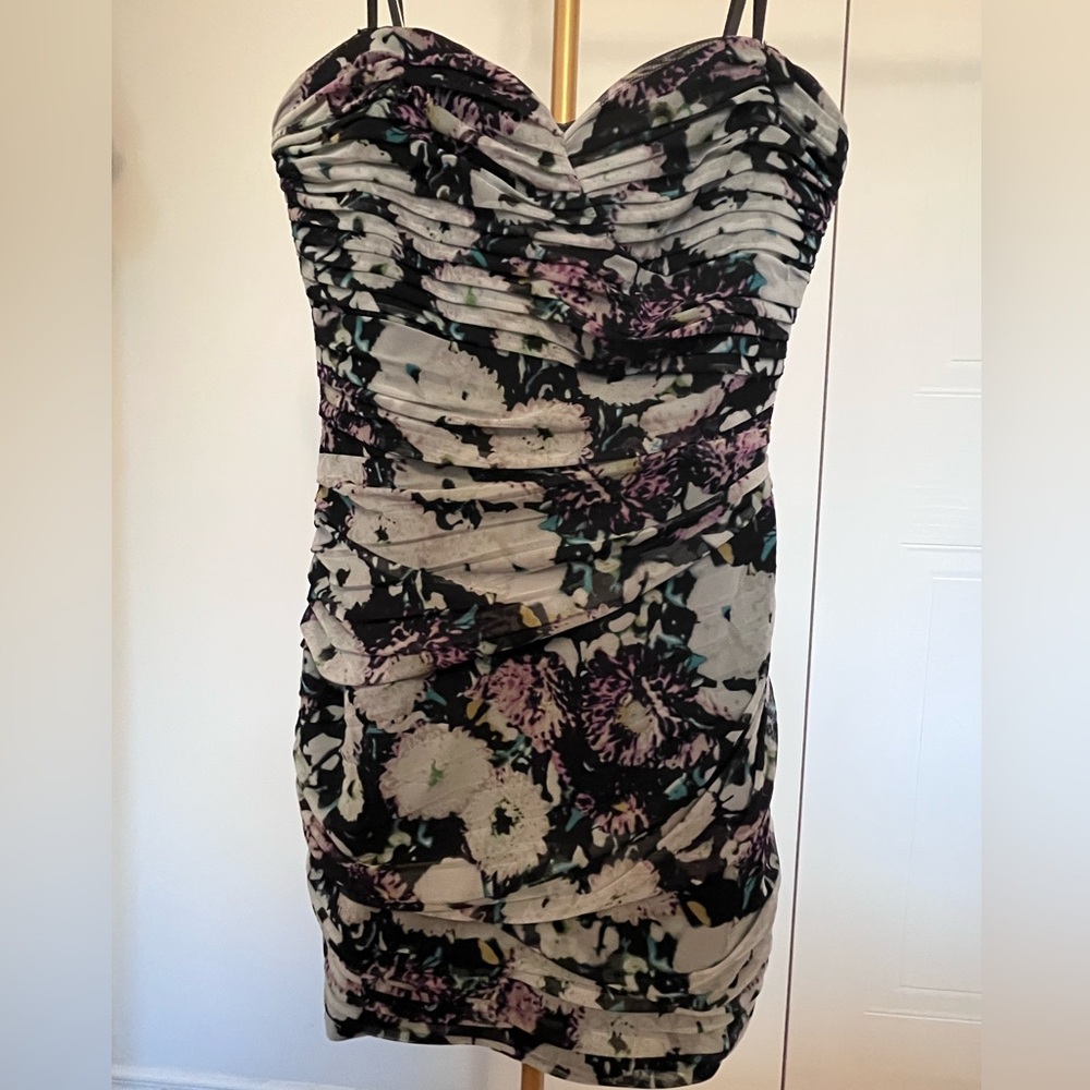 Vintage Ruched Floral BCBG Strapless Dress